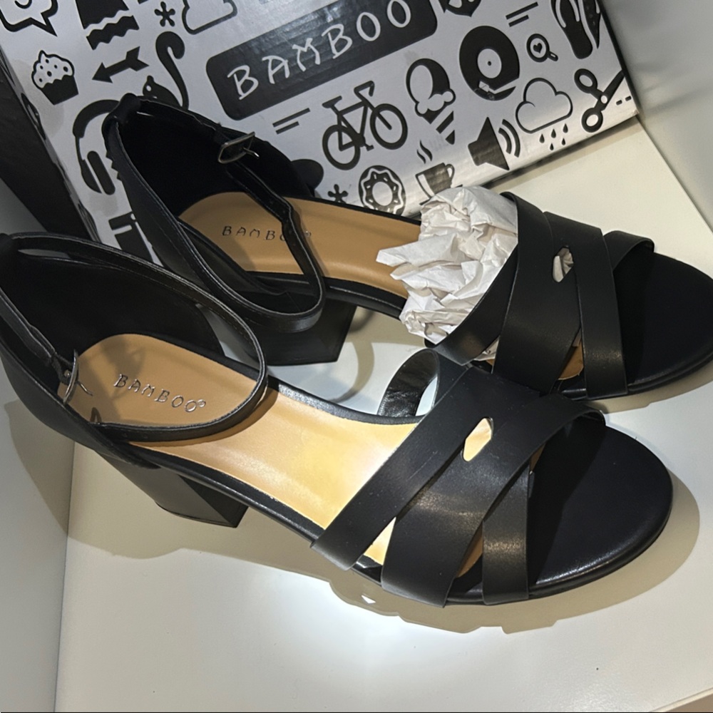 BAMBOO Black Strappy Heels